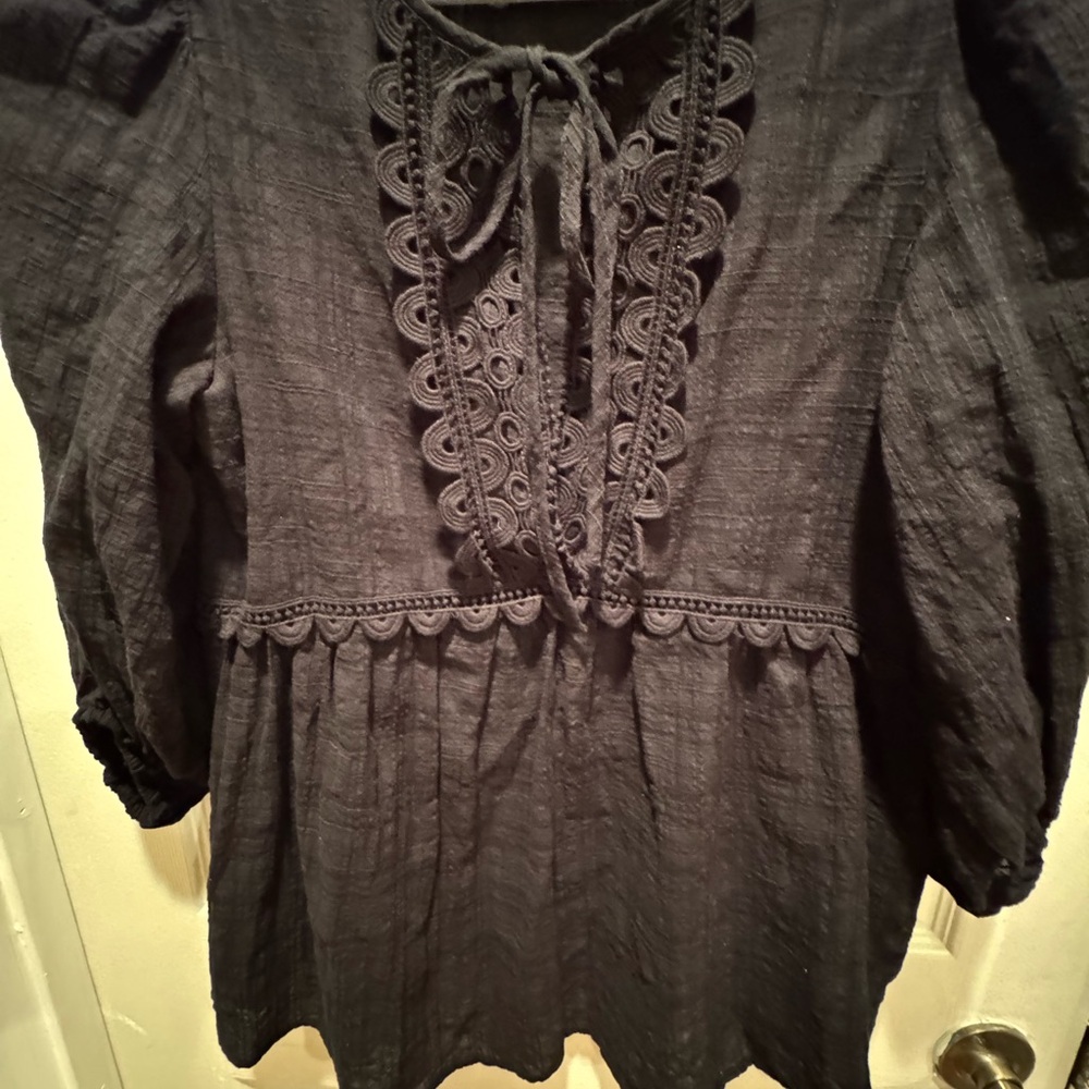 Max Studio Black Tie Front Ruffled Blouse